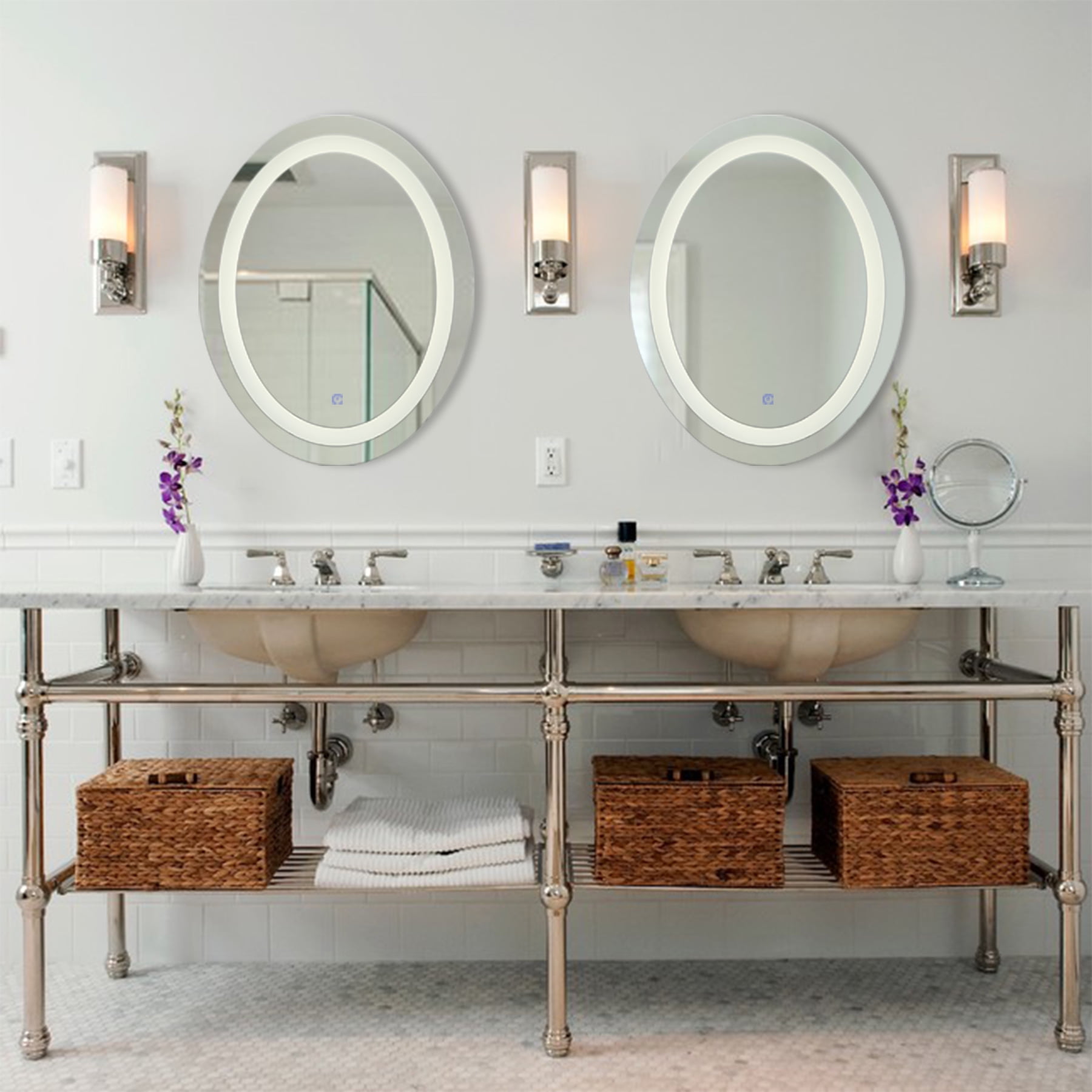 L22\u0027\u0027x H28\u0027\u0027 Dimmable Oval LED Lighted Bathroom Mirror, Modern Wall Mirror with Dimmer and Lights, Wall Mounted Fogless Makeup Vanity Mirror Over
